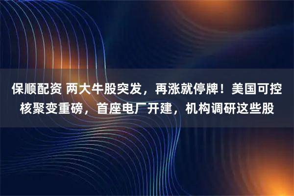 保顺配资 两大牛股突发，再涨就停牌！美国可控核聚变重磅，首座电厂开建，机构调研这些股